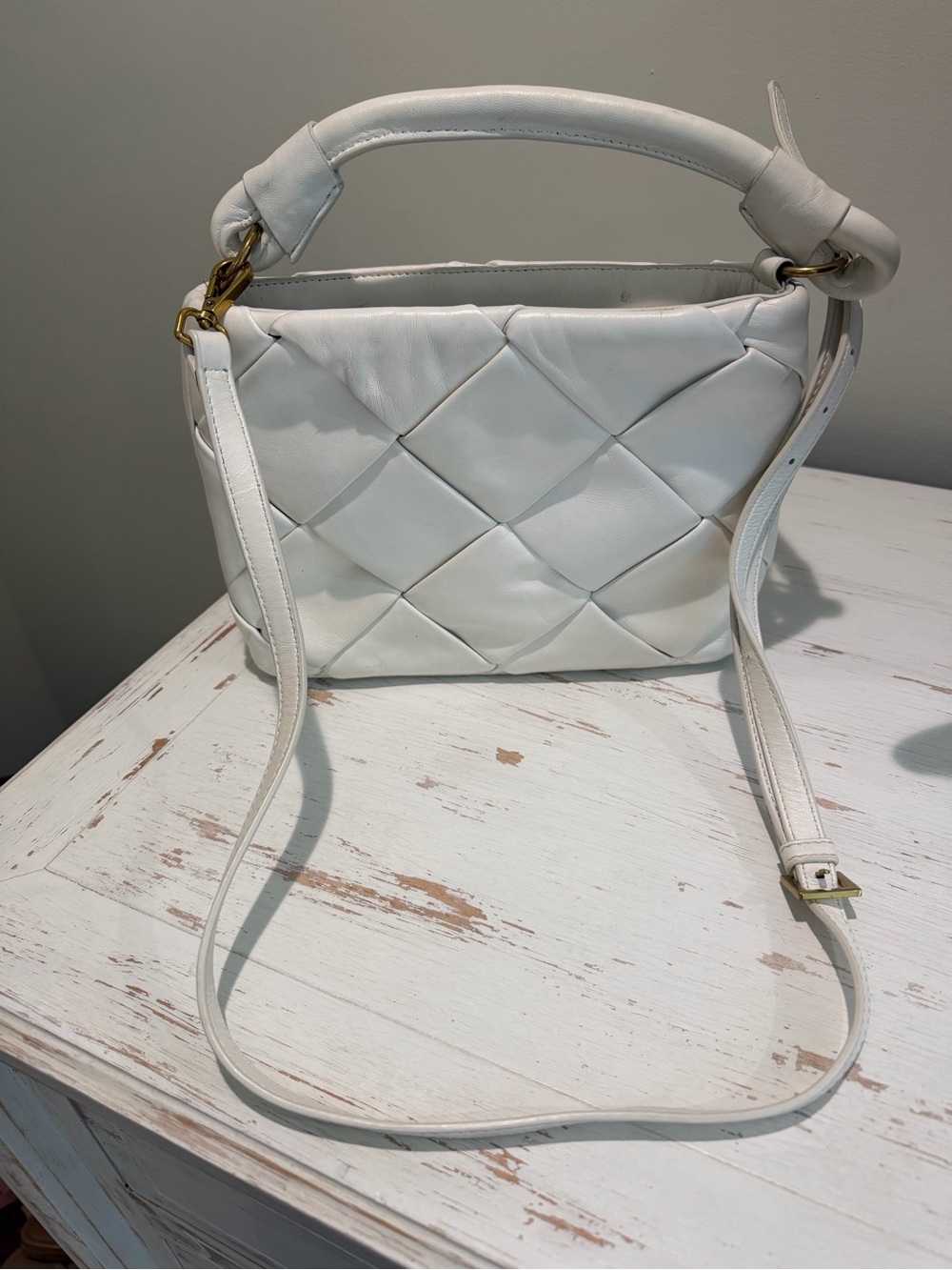 ANTONIO MELANI White Woven Leather Crossbody Bag